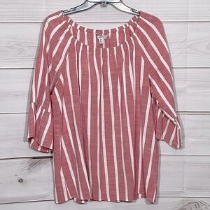 Red & White Striped Off the Shoulder Boho Fever Top Size 1X